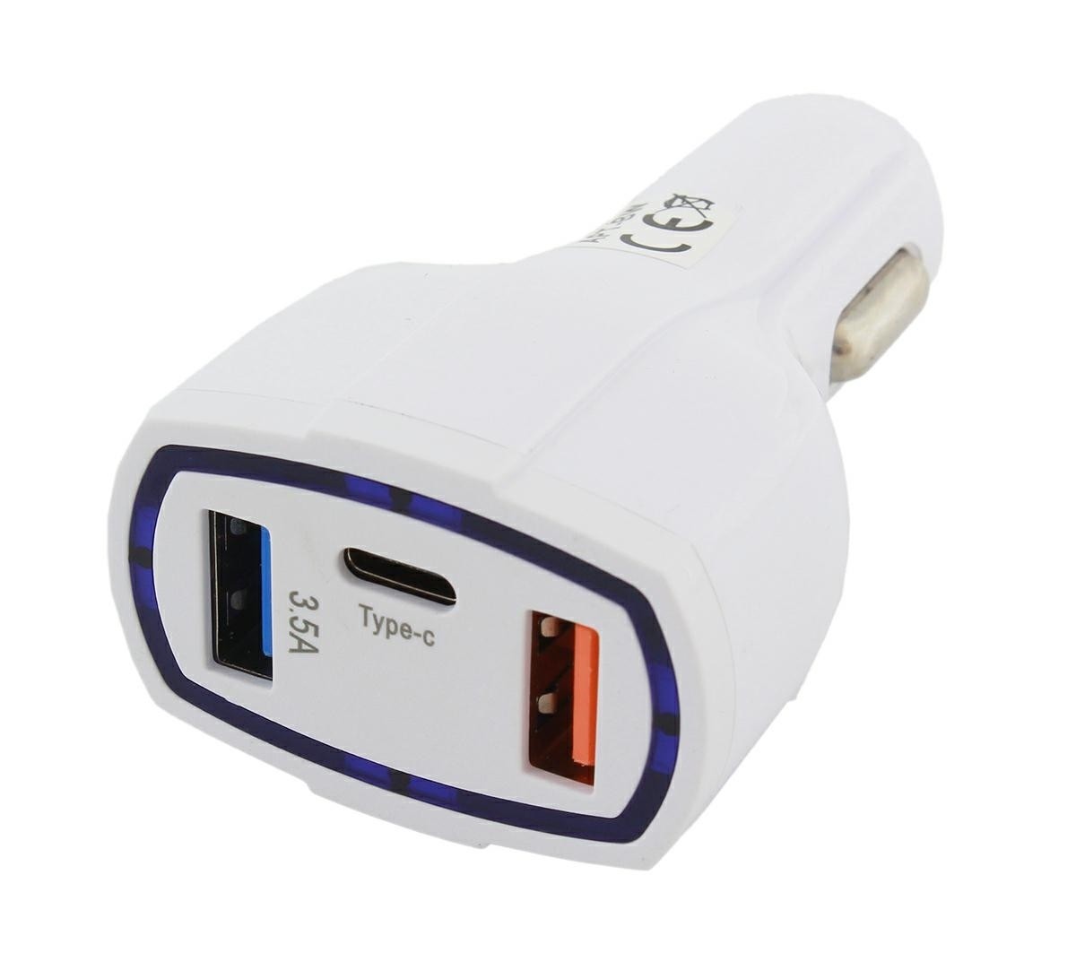 Incarcator telefon auto, 1port USB-type C, 2 porturi USB, 1,1/1,8A, 7,8 x 2,9 x 4,4 cm, alb - imagine 4